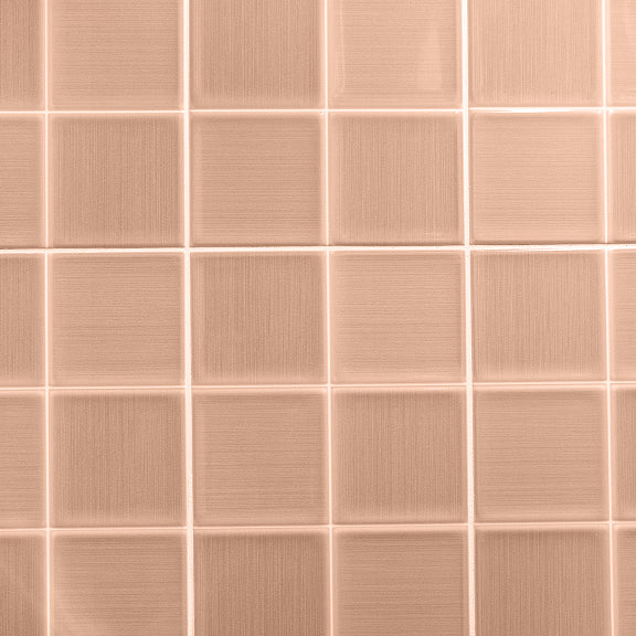 Grid of square, light brown ceramic tiles with subtle texture and white grout lines.