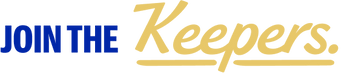 Text reading 'JOIN THE Keepers.' with 'JOIN THE' in blue and 'Keepers.' in yellow cursive font.