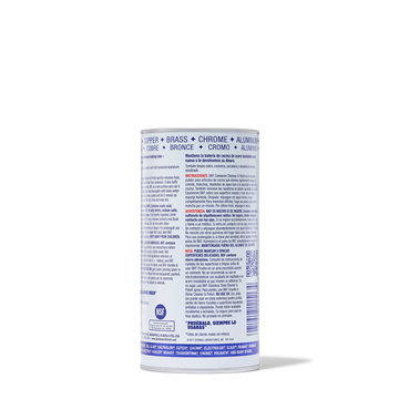 Container of cookware cleaner and polish with usage instructions and safety warnings on the label.