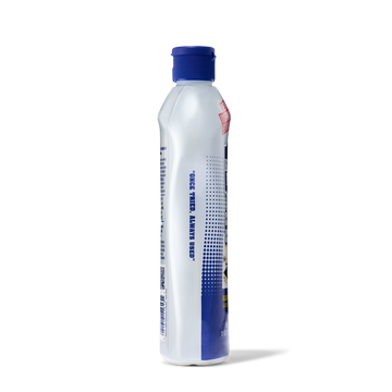 Tall white plastic bottle with a blue flip-top cap, labeled for cooktop cleaner.