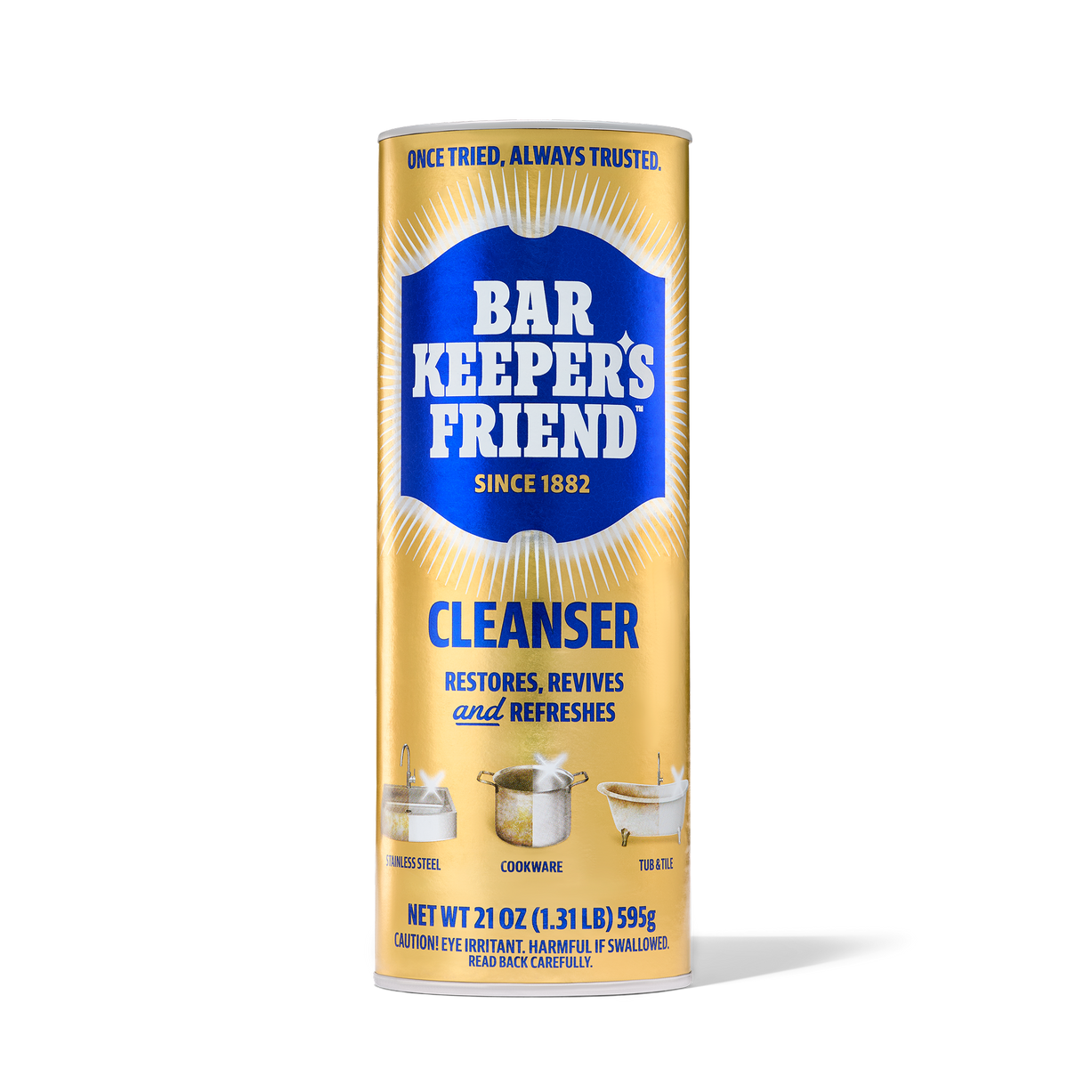 Bar Keeper's Friend cleanser for cleaning aluminum, cookware, and tile surfaces.