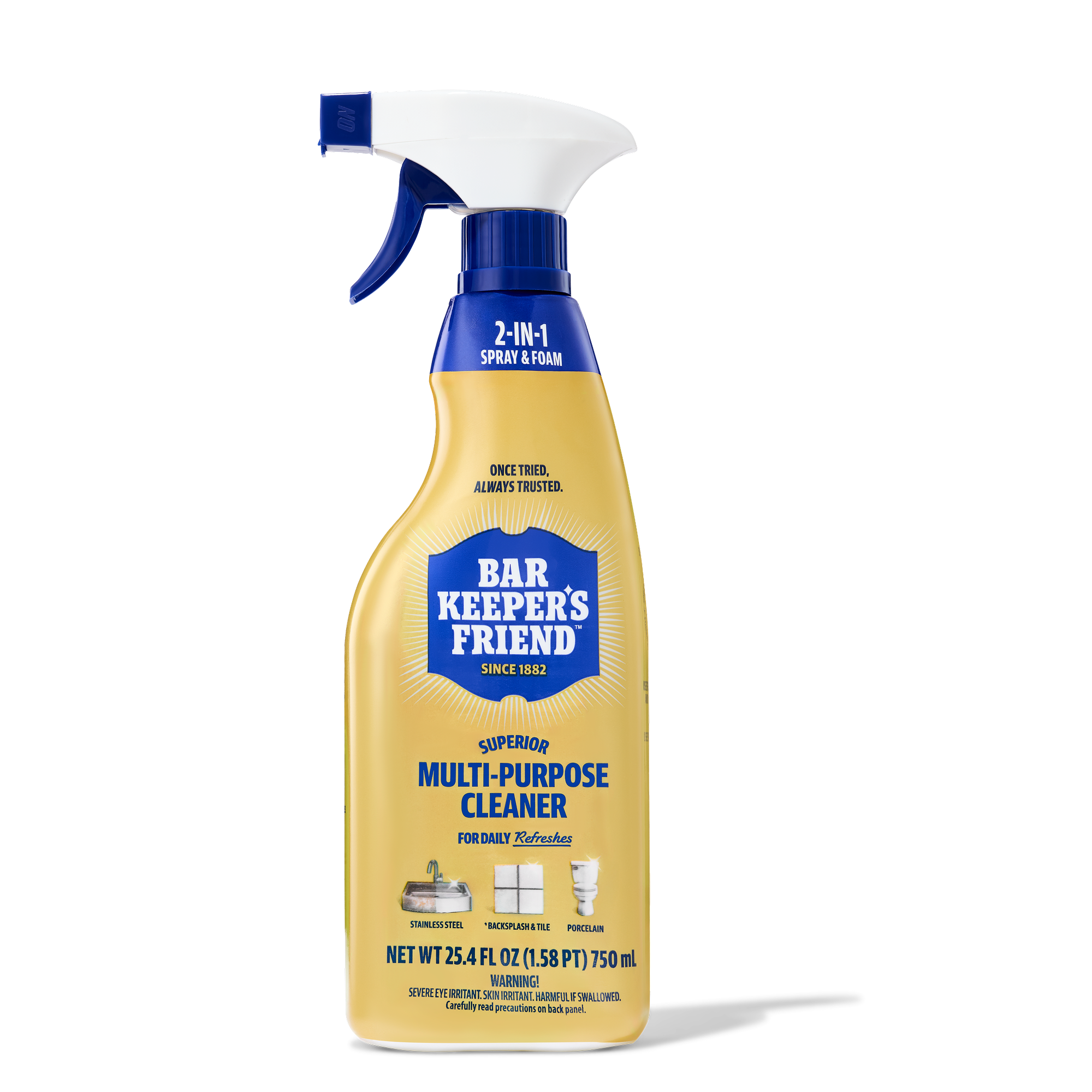 Spray bottle of Bar Keeper's Friend Superior Multi-Purpose Cleaner with 2-in-1 spray and foam, for stainless steel, ceramic,
